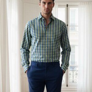 Robert Graham Blue Green Plaid Embroidered Long Sleeve Shirt Large